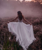 V-Neck Sleeveless Wedding Dress Boho Long Tulle With Sequins-27dress